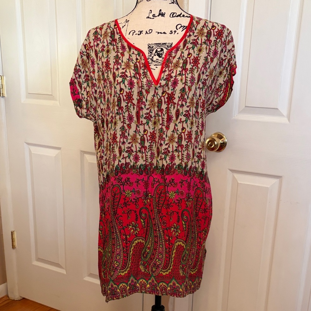 FUN & BRIGHT PAISLEY PRINT TUNIC TOP SWIM COVER-UP XL